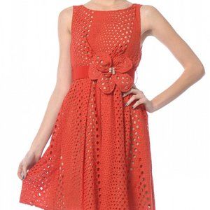 NWT Lux Boutique Designer Ryu Eyelet Coral Dress with Flower Belt LAST ONE!